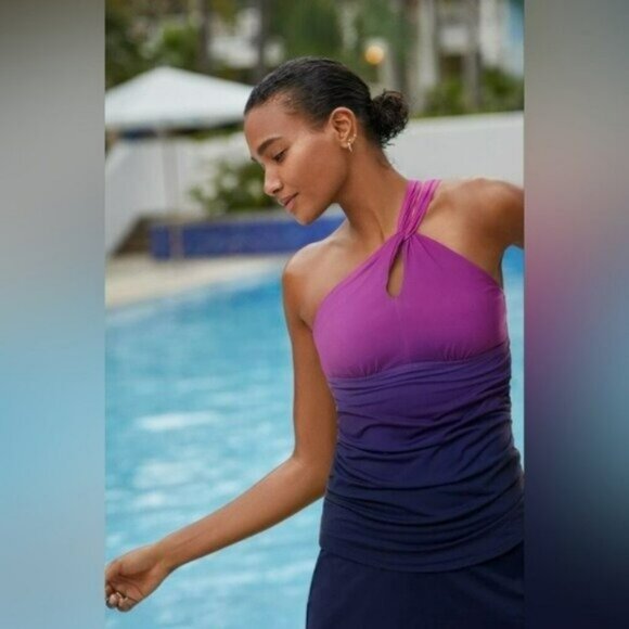 Lands' End Other - Lands end High Neck to One Shoulder Multi Way Tankini Swimsuit Top xs 2-4